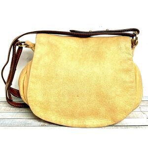 Coldwater Creek BEIGE BROWN GENUINE LEATHER FLAP SHOULDER BAG X-BODY MESSENGER